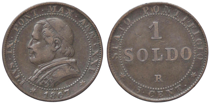 ZECCHE ITALIANE - ROMA - Pio IX (1866-1870) - Soldo 1867 A. XXI Pag. 602; Mont. ...