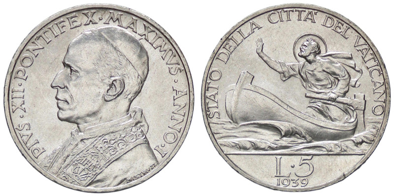 ZECCHE ITALIANE - ROMA - Pio XII (1939-1958) - 5 Lire 1939 A. I Pag. 754; Mont. ...