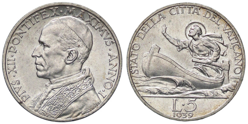 ZECCHE ITALIANE - ROMA - Pio XII (1939-1958) - 5 Lire 1939 A. I Pag. 754; Mont. ...