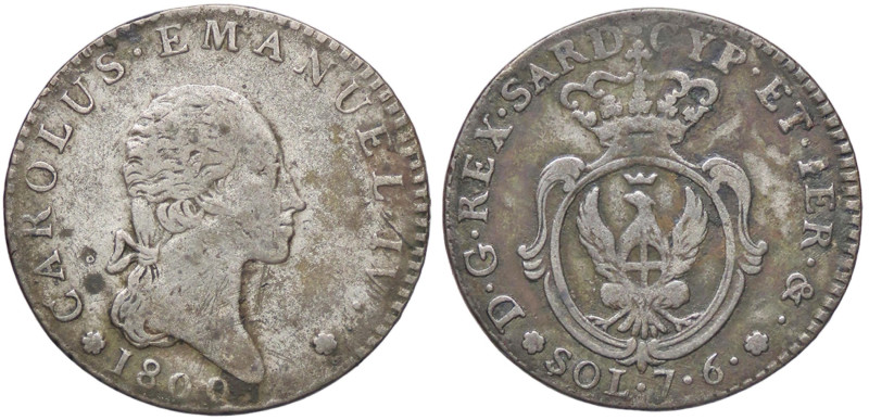 SAVOIA - Carlo Emanuele IV (1796-1800) - 7,6 soldi 1800 CNI 25; Mont. 17 R MI
...