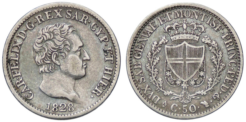 SAVOIA - Carlo Felice (1821-1831) - 50 Centesimi 1828 T (L) Pag. 117; Mont. 115 ...