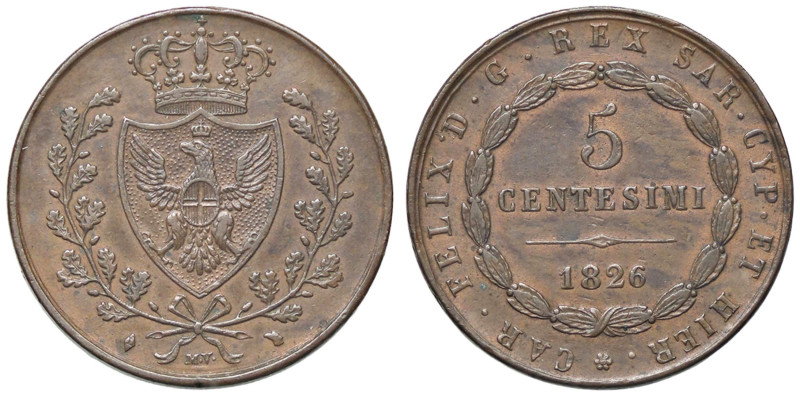 SAVOIA - Carlo Felice (1821-1831) - 5 Centesimi 1826 T (L) Pag. 127; Mont. 130 C...