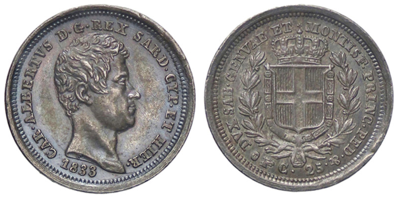 SAVOIA - Carlo Alberto (1831-1849) - 25 Centesimi 1833 T Pag. 332; Mont. 206 R A...