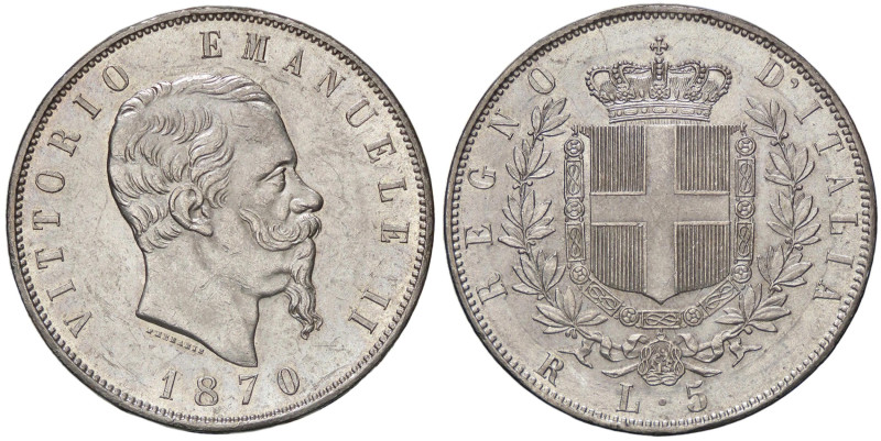 SAVOIA - Vittorio Emanuele II Re d'Italia (1861-1878) - 5 Lire 1870 R Pag. 491; ...