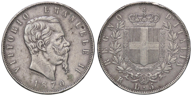 SAVOIA - Vittorio Emanuele II Re d'Italia (1861-1878) - 5 Lire 1870 R Pag. 491; ...