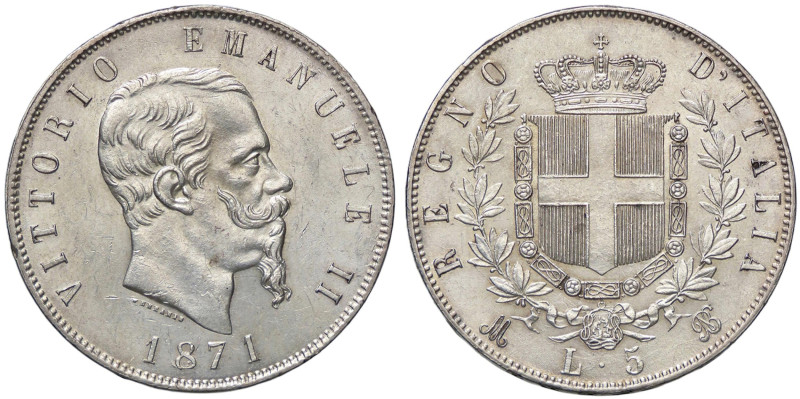 SAVOIA - Vittorio Emanuele II Re d'Italia (1861-1878) - 5 Lire 1871 M Pag. 492; ...