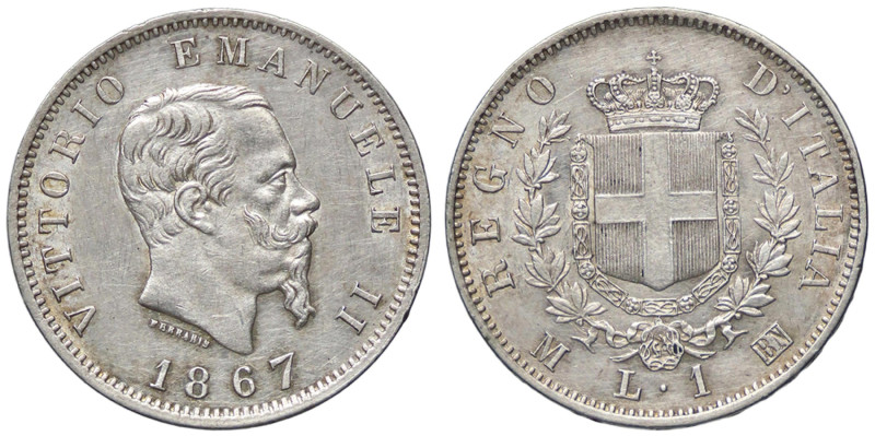 SAVOIA - Vittorio Emanuele II Re d'Italia (1861-1878) - Lira 1867 M Stemma Pag. ...