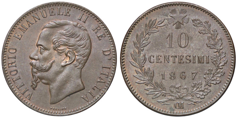 SAVOIA - Vittorio Emanuele II Re d'Italia (1861-1878) - 10 Centesimi 1867 OM Pag...