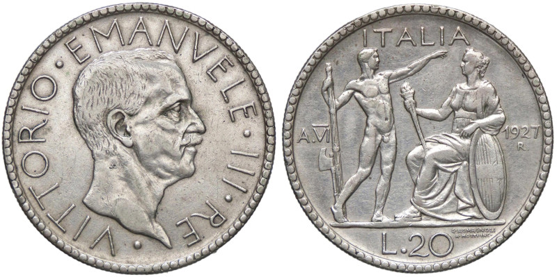 SAVOIA - Vittorio Emanuele III (1900-1943) - 20 Lire 1927 A VI Littore Pag. 672;...