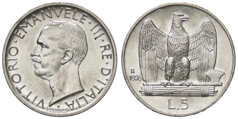 SAVOIA - Vittorio Emanuele III (1900-1943) - 5 Lire 1926 Aquiletta Pag. manca; M...