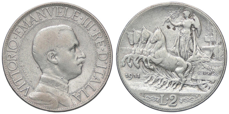 SAVOIA - Vittorio Emanuele III (1900-1943) - 2 Lire 1911 Quadriga lenta Pag. 734...