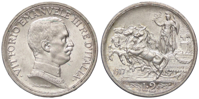 SAVOIA - Vittorio Emanuele III (1900-1943) - 2 Lire 1917 Quadriga briosa Pag. 74...