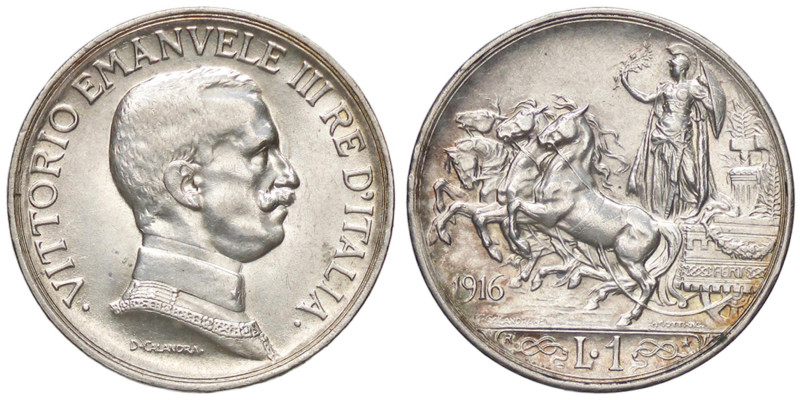 SAVOIA - Vittorio Emanuele III (1900-1943) - Lira 1916 Quadriga briosa Pag. 774;...