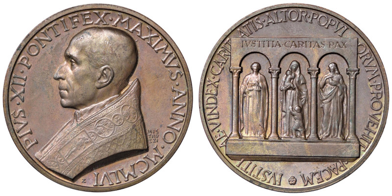 MEDAGLIE - PAPALI - Pio XII (1939-1958) - Medaglia 1956 - Giustizia, Carità e Pa...