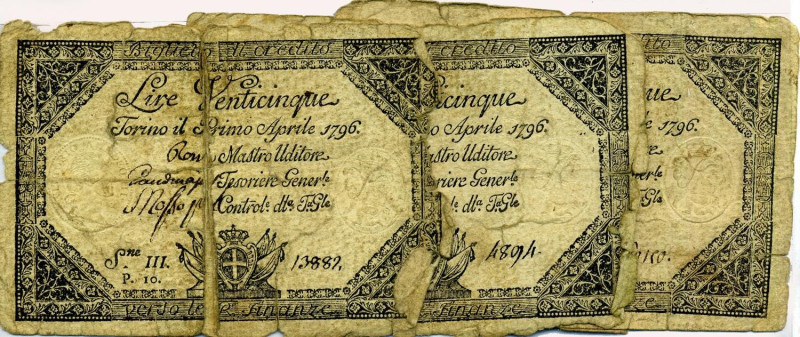 CARTAMONETA - SARDO-PIEMONTESE - Regie Finanze - 25 Lire 01/04/1796 - 2° tipo Ga...