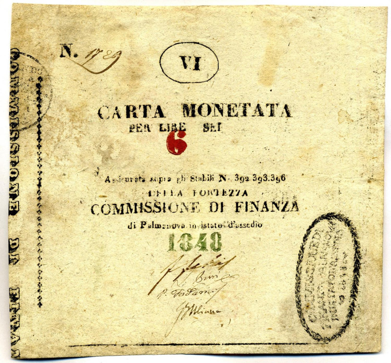 CARTAMONETA - LOMBARDO-VENETO - Assedio di Palmanova (1848) - 6 Lire 1848 Gav. 6...