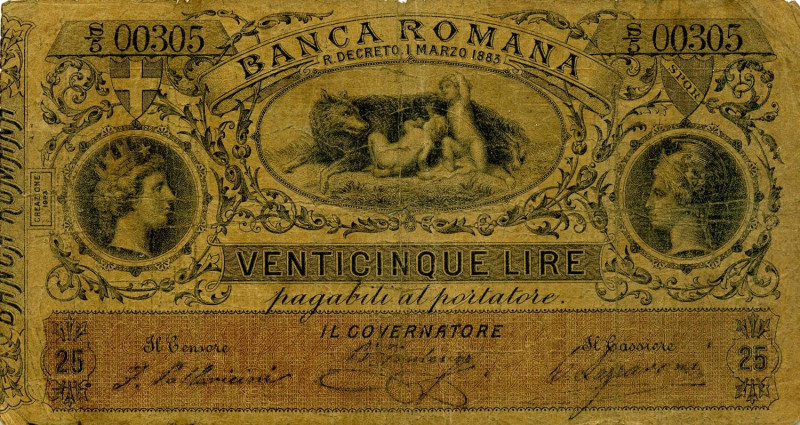 CARTAMONETA - STATO PONTIFICIO - Banca Romana - Secondo periodo (1870-1893) - 25...