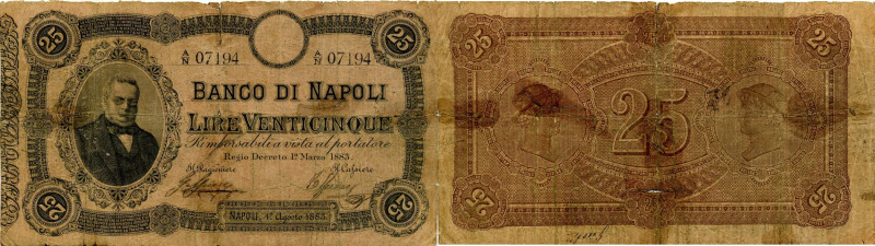 CARTAMONETA - NAPOLI - Biglietti al portatore - 25 Lire 01/08/1883 Gav. 144 RRR ...