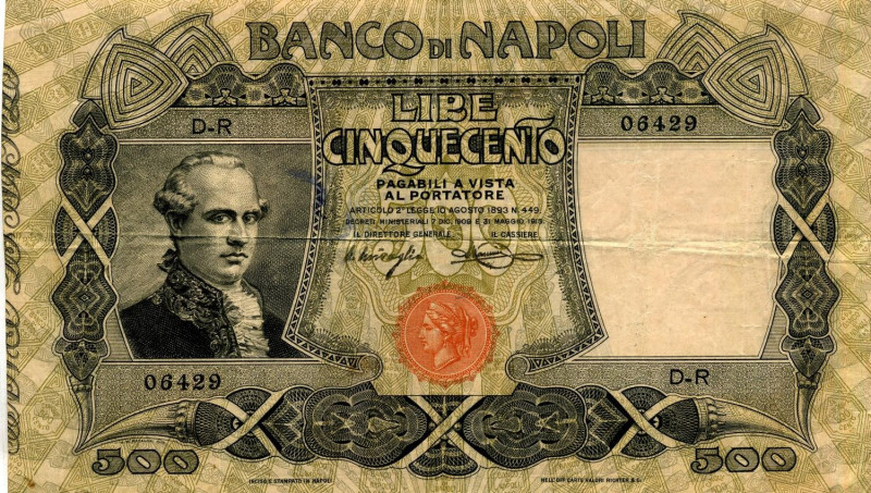 CARTAMONETA - NAPOLI - Biglietti al portatore - 500 Lire 07/12/1909 Gav. 185 RR ...