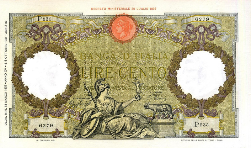 CARTAMONETA - BANCA d'ITALIA - Vittorio Emanuele III (1900-1943) - 100 Lire - Ca...