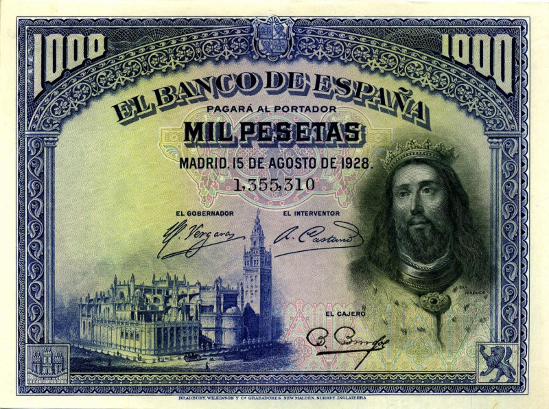 CARTAMONETA ESTERA - SPAGNA - Alfonso XIII (1886-1931) - 1.000 Pesetas 15/08/192...