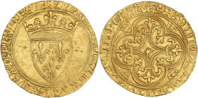 Charles VI - Ecu d'or à la couronne (Toulouse)
R/ Etoile située au centre de la croix du revers cantonnée de deux points.

Or - 3,37 grs - 28 mm
Dy.36...