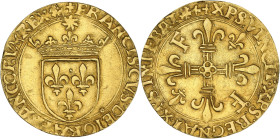 François Ier - Ecu d'or au soleil 5ème type, 3ème émission, Point 12 (Lyon)
R/ Croix accostée de deux F et deux fleurs de lis. 

Or - 3,22 grs - 25 mm...