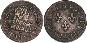 Louis XIII - Double Tournois de poids lourd au buste juvénile et au col fraisé 1631 H (La Rochelle)
Flan épais (2 mm).

Cuivre - 4,39 grs - 20,5 mm...