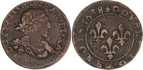 Louis XIII - Double Tournois de poids lourd au grand buste viril 1638 (Vallée du Rhône)
Flan épais (2 mm).

Cuivre - 5,04 grs - 20 mm
G.11 / CGKL....