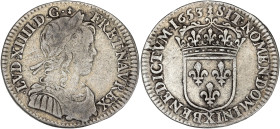 Louis XIV - 1/12 écu à la mèche longue 1653 X (Amiens)

Argent - 2,17 grs - 19,5 mm
G.112 (R4)
TB+

Très rare !