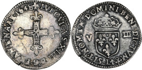 Louis XIV - 1/8 écu à la croix fleurdelisée de face, 1648 L (Bayonne)

Argent - 4,57 grs - 26 mm
G.126 (R2)
TTB+

Rare ! Nettoyée.