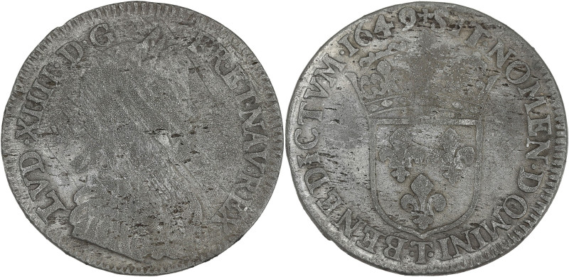 Louis XIV - 1/4 écu à la mèche longue 1649 T (Nantes)

Argent - 6,42 grs - 27 mm...