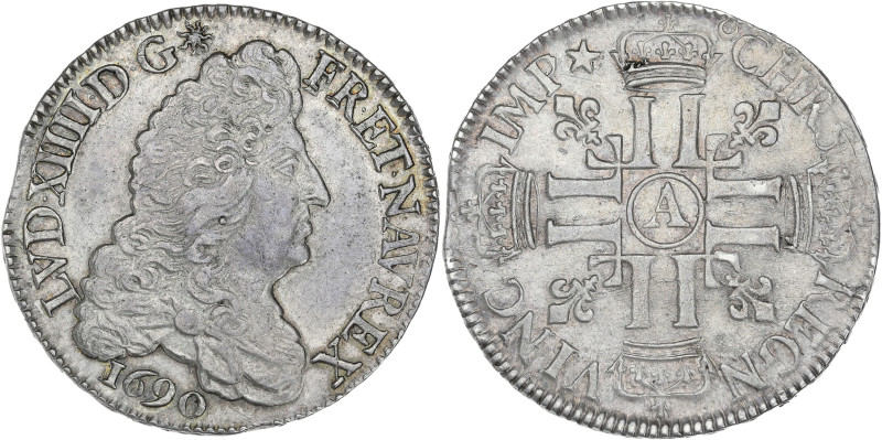 Louis XIV - 1/2 écu aux 8 L 1er type 1690 A (Paris)
Flan réformé.

Argent - 13,2...