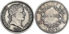 Napoléon Empereur tête laurée - Quart 1809 A (Paris)

Argent - 1,27 grs - 15 mm
F.162-1 / G.350
TTB

Assez rare ! Nettoyée.