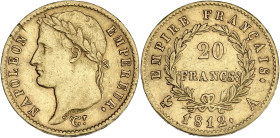 Napoléon Empereur tête laurée - 20 francs 1812 A (Paris)

Or - 6,47 grs - 21 mm
F.516-22 / G.1025
TTB