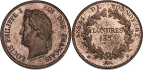 Louis-Philippe Ier - Module de 10 centimes 1839 type "Londres"
R/ Lion à 6h

Bronze - 16,32 grs - 31 mm
G.211
SPL

Magnifique exemplaire !