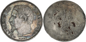 Napoléon III tête nue - ESSAI uniface d'avers de 1 franc

Bronze argenté - 4,24 grs - 23 mm
Maz. 1662 ou 1663a
SUP+

Rare et superbe ESSAI.