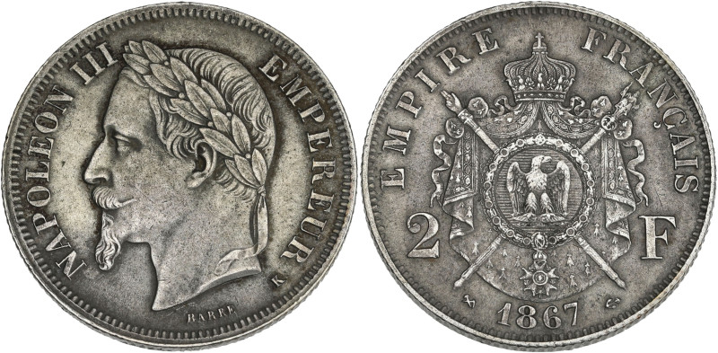 Napoléon III tête laurée - 2 francs 1867 K (Bordeaux)

Argent - 9,97 grs - 27 mm...