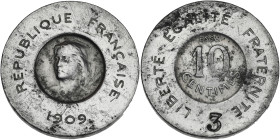 François Rude - ESSAI étude de flan 10 centimes 1909
R/ Contremarque "3" en repère d'essai de frappe.

Aluminium - 1,87 grs - 21 mm
GEM.35.5
TTB

Nett...