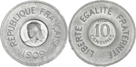 François Rude - ESSAI 10 centimes grand module 1909
Tranche à viole brisée à trois parties.

Aluminium - 2,24 grs - 25 mm
GEM.35.6
SPL

Rare et magnif...