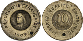 François Rude - ESSAI étude de flan 10 centimes 1909
2 coups de pointeau avers et revers.

Bronze-aluminium - 5,45 grs - 21 mm
GEM.35.10
TTB

ESSAI ra...