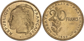 Concours de Guzman - ESSAI 20 francs 1950
Avec le mot ESSAI.

Bronze-aluminium - 4,00 grs - 23,5 mm
GEM.207.2
SUP
