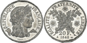 Concours de Barre - ESSAI 20 francs or 1848
Avec symboles à l'avers.

Etain - 2,81 grs - 21 mm
G.1037
SUP+