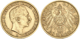 Allemagne, Prusse, Guillaume II - 20 mark 1907 A (Berlin)

Or - 7,99 grs - 22,5 mm
AKS.124
TTB+