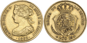 Espagne, Isabel II - 100 reales 1862 (Madrid)

Or - 8,32 grs - 22 mm
Cal.789
TTB

Rare !