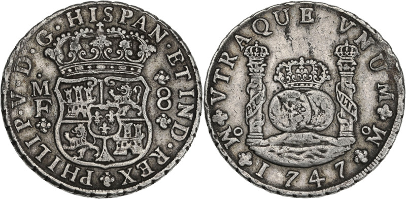 Mexique, Philippe V - 8 reales 1747 MF (Mexico)

Argent - 26,89 grs - 38,5 mm
Ca...