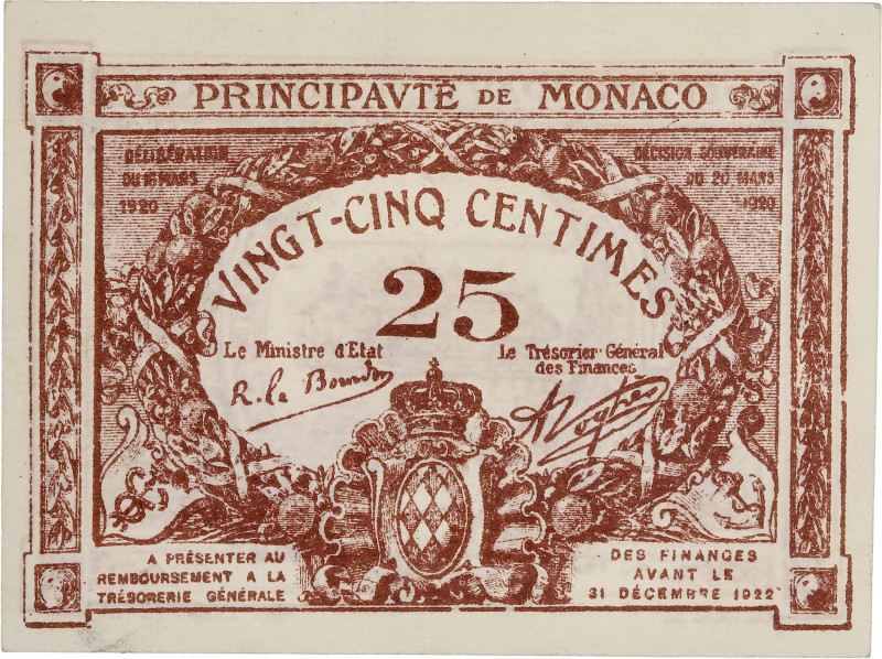 Monaco - Billet 25 centimes 
Type brun, sans timbre sec

G.MCa
SPL