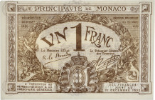 Monaco - Billet 1 franc 
Type brun
Série A / Numéro 303998

G.MCc
SPL+