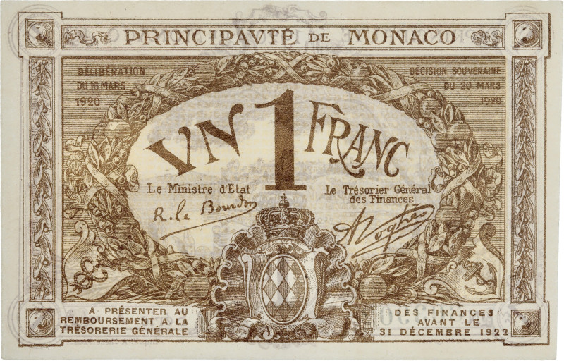 Monaco - Billet 1 franc 
Type brun
Série A / Numéro 303902

G.MCc
SPL+