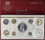 Monaco - Lot 20 coffrets FDC 1976
Avec la 50 francs argent

Très bon état général.

Millésime le plus rare de la série !